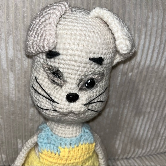 Vintage crochet knit plush stuffed animal lot cat bunny rabbit 9” - 14” handmade - Picture 3 of 8